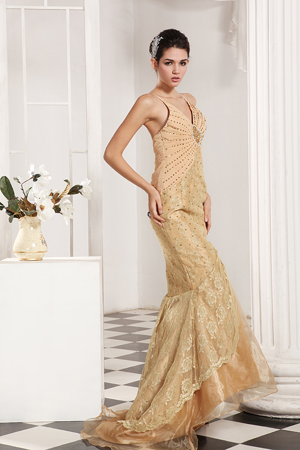 Glamorous Champagne Mermaid Evening Gown - Click Image to Close